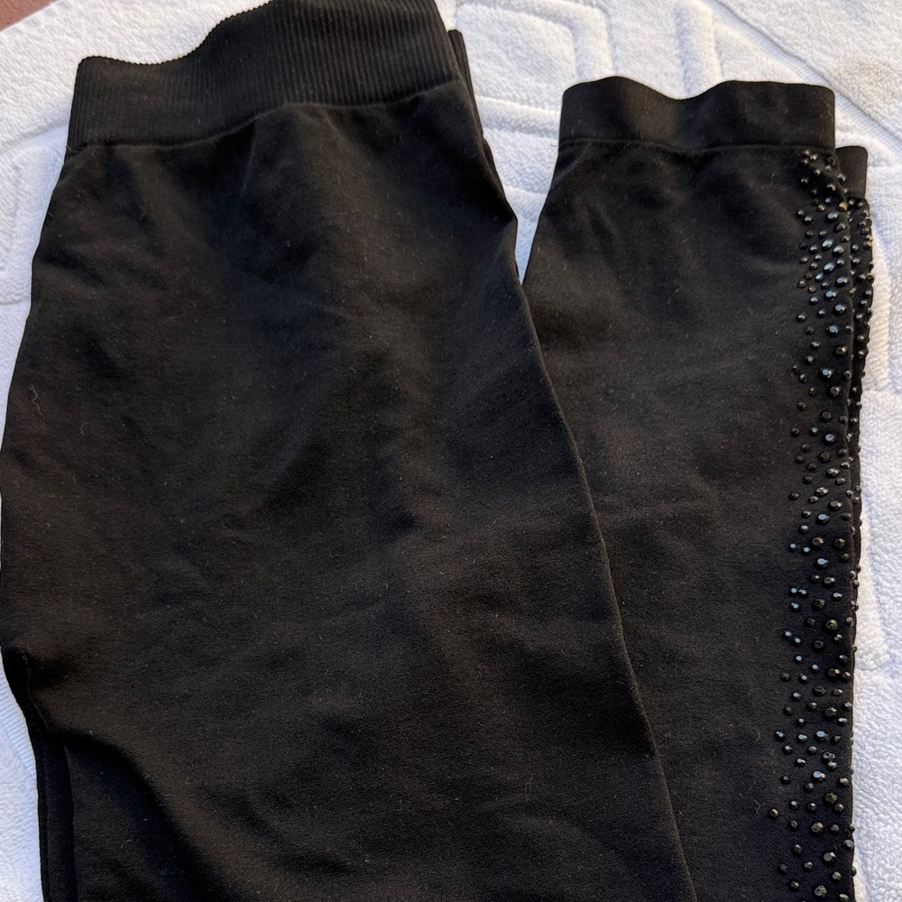 See You Next Monday Black Leggings with Beaded Detail one soze